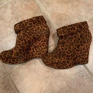 Leopard Wedge Booties